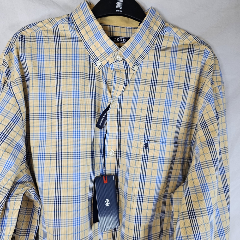 Izod Men's Yellow Multi Plaid Button Down Collar Long Sleeve Sport Shirt Size L - Picture 2 of 15
